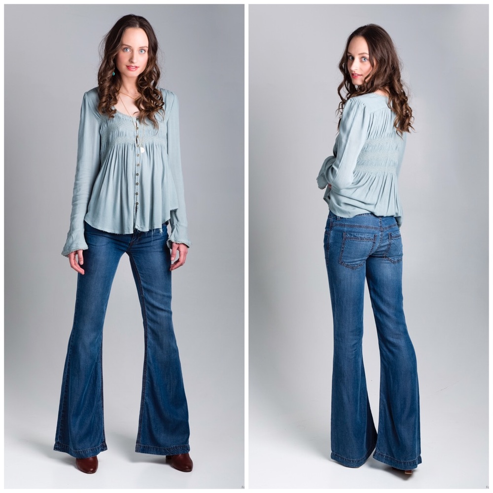 FREE PEOPLE Midrise Denim Tencel Flare Jeans Tall